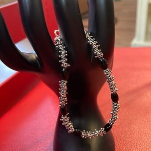 Genuine black onyx with sterling silver bracelet and lobster claw clasp